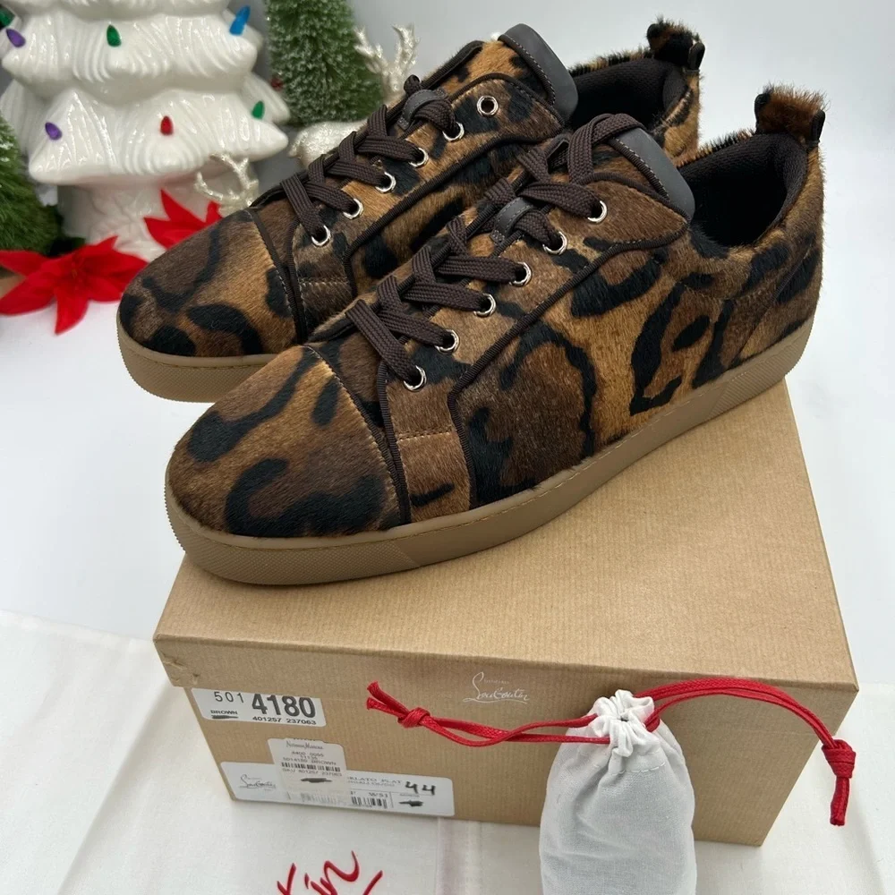 Men's Christian Louboutin, Louis Jr leopard print leather sneakers size 44